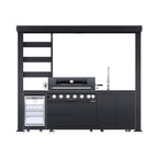 Castelle Flame Blaze 108-Inch 6-Burner 85K BTU Deluxe Stainless Steel Liquid Propane Outdoor Kitchen Grill Island With Wine Cooler, Rotisserie, Cabinets, And Granite Countertops (SAK58310)