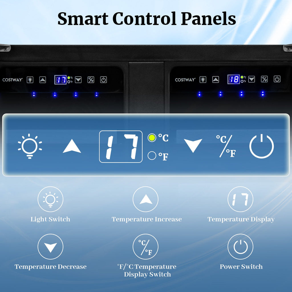 2-in-1 Beverage and Wine Cooler with Independent Temperature Control and LED Lights-Silver