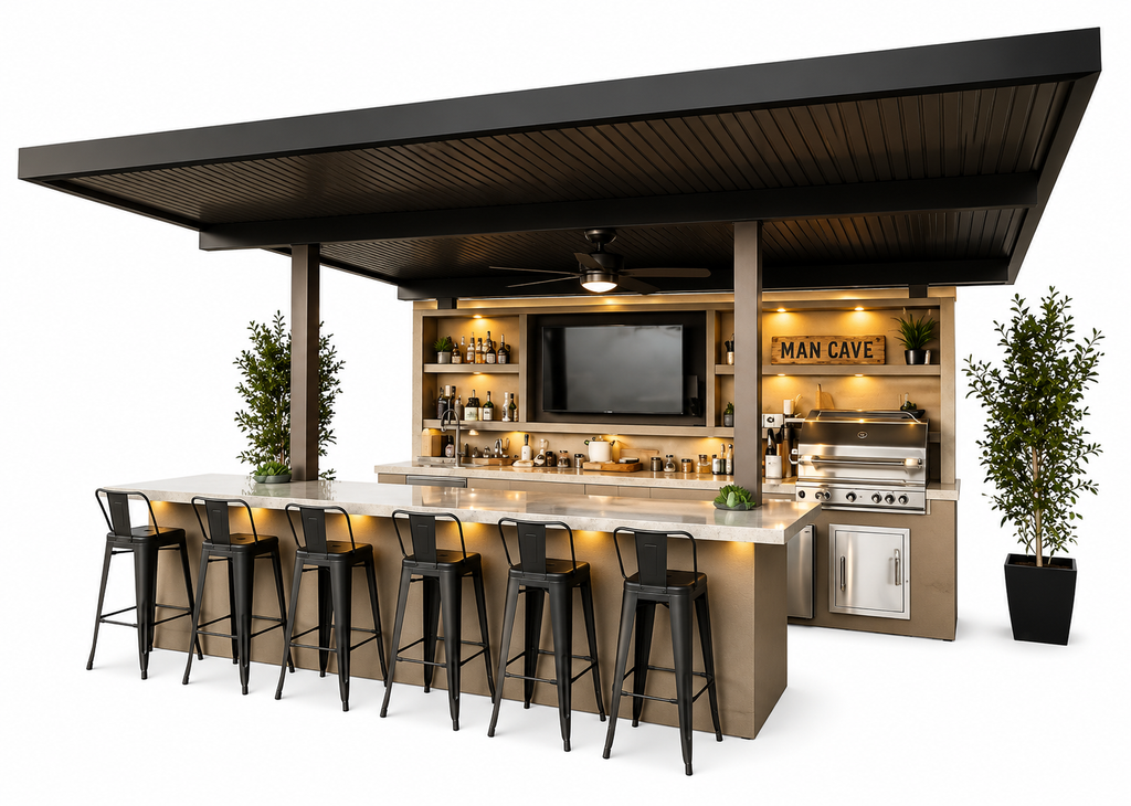 KoKoMo Outdoor Kitchen Pavilion – 20'x20' Luxury BBQ Island with 70" TV, Bar, Grill, Kegerator & More